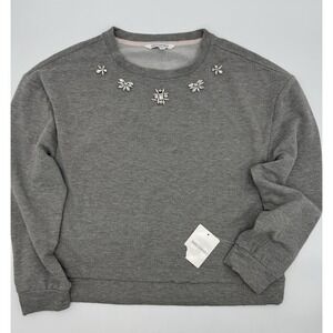 NEW Emily Daniels Rhinestone Accent Gray Crewneck Sweatshirt Women's Sz L NWT